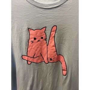 Naughty  Kitty Tshirt Powder Blue With A Pink Kitty Size L